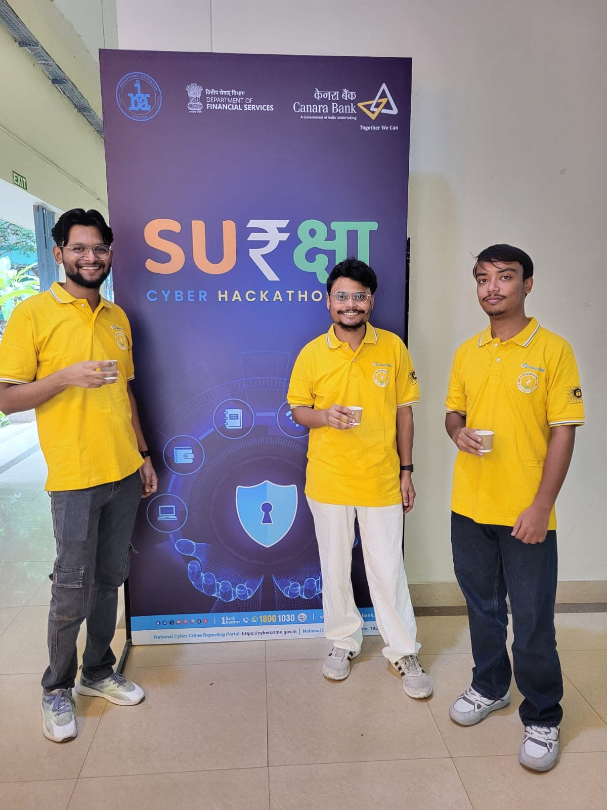 With the team at the Canara Bank Cyber Suraksha Hackathon 2026 finals.